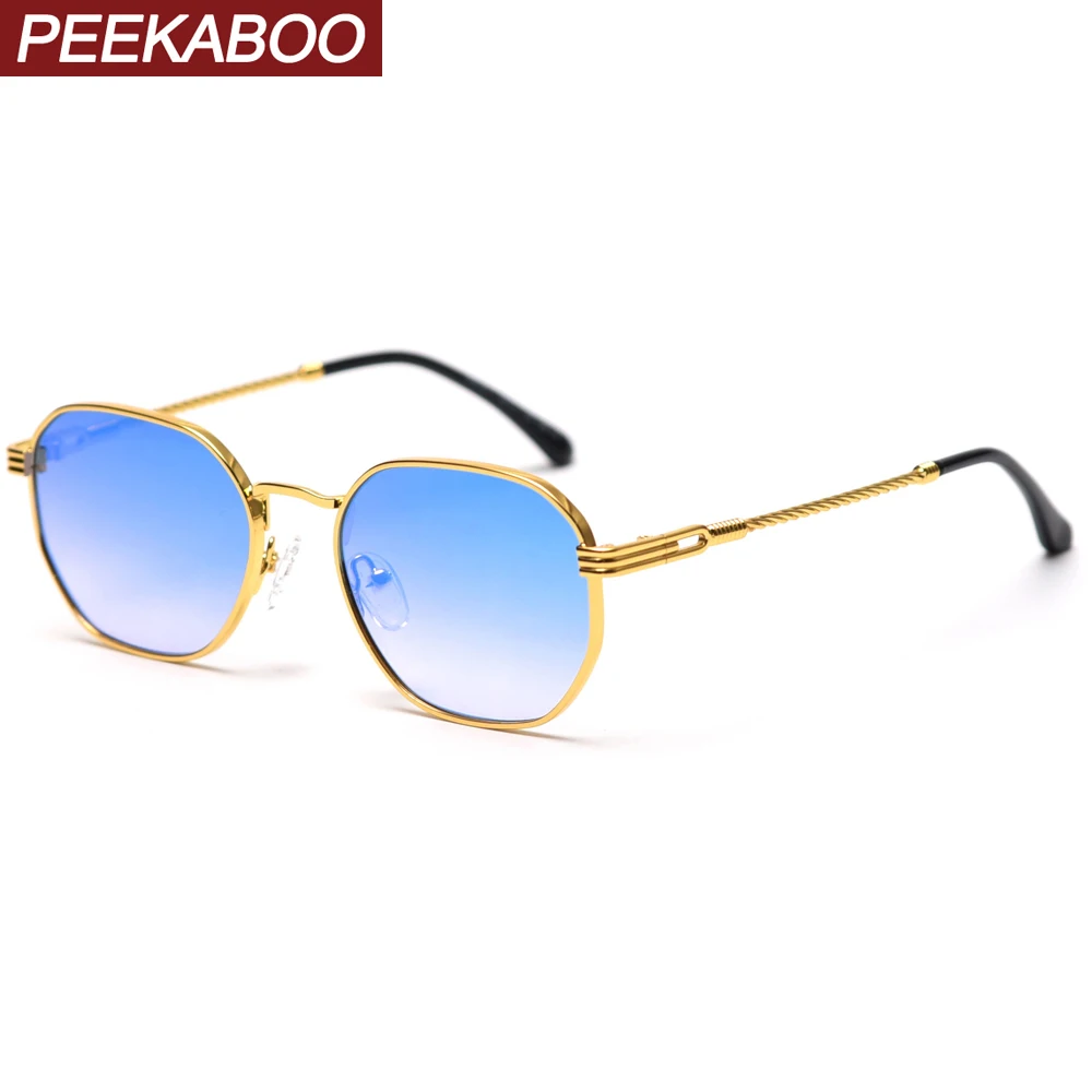 Peekaboo gold metal mirror square frame sunglasses women vintage 2021 blue green male sun glasses for men uv400 high quality