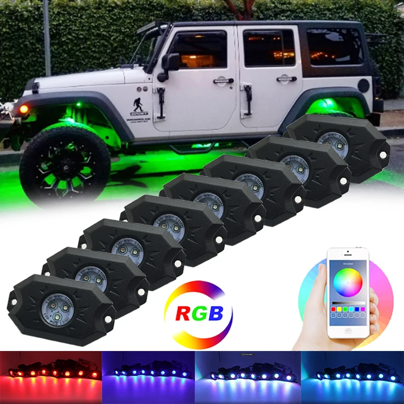 2nd-Gen Upgraded 8 Pods RGB LED Rock Lights with Bluetooth APP Controll Waterproof Music Mode Multicolor Neon Lamp Kit