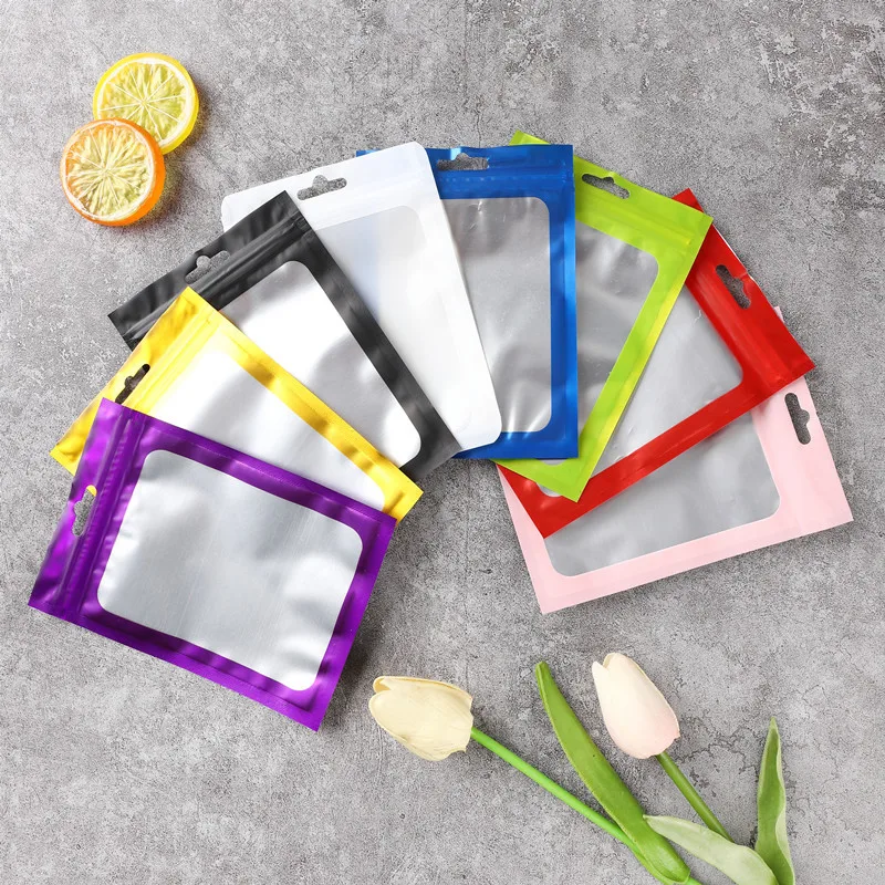 Resealable Colorful Aluminum Foil Window Zip Lock Bags Women Jewelry Nail Beauty USB Bracelets Sexy Lingerie Candy Gifts Pouches