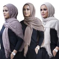 Hot sale muslim women crinkle scarf hijab femme musulman soft cotton islamic headscarf ladies shawls headwrap arab head scarves