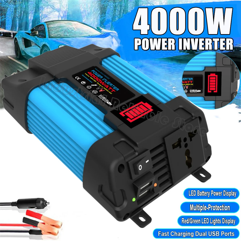 

4000W Car Power Inverter DC 12V To AC 110V 220V 2 USB RV Solar Converter Voltage Transformer Power Converter Solar Inverte