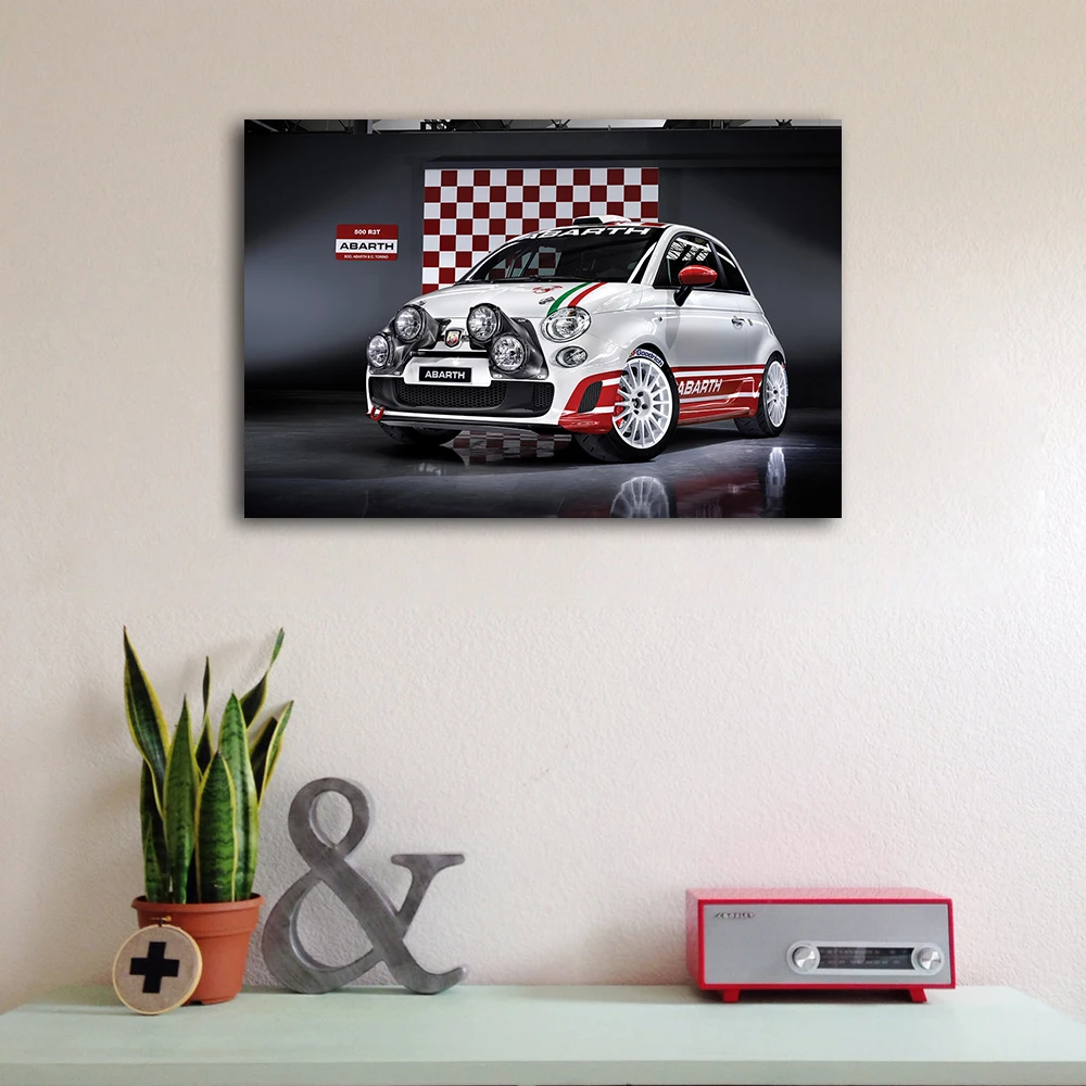 Abarth 500 R3T Car Posters and Prints Wall Art Canvas Painting with Frame for Room Decor