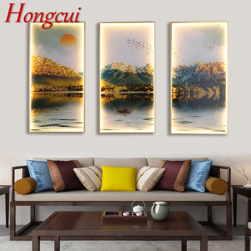 Hongcui Wall Sconces Lights Contemporary Three Pieces Suit Lamps Landscape Painting LED Creative For Home