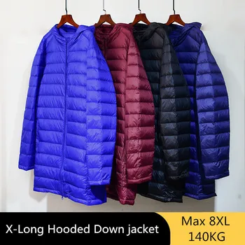 Oversize 5XL 6XL 7XL 8XL Herren Leichte Daunen Jacke 2022 Herbst Winter Männer Mit Kapuze Langen Casual Regelmäßige Ultra-dünne Mantel der Männer