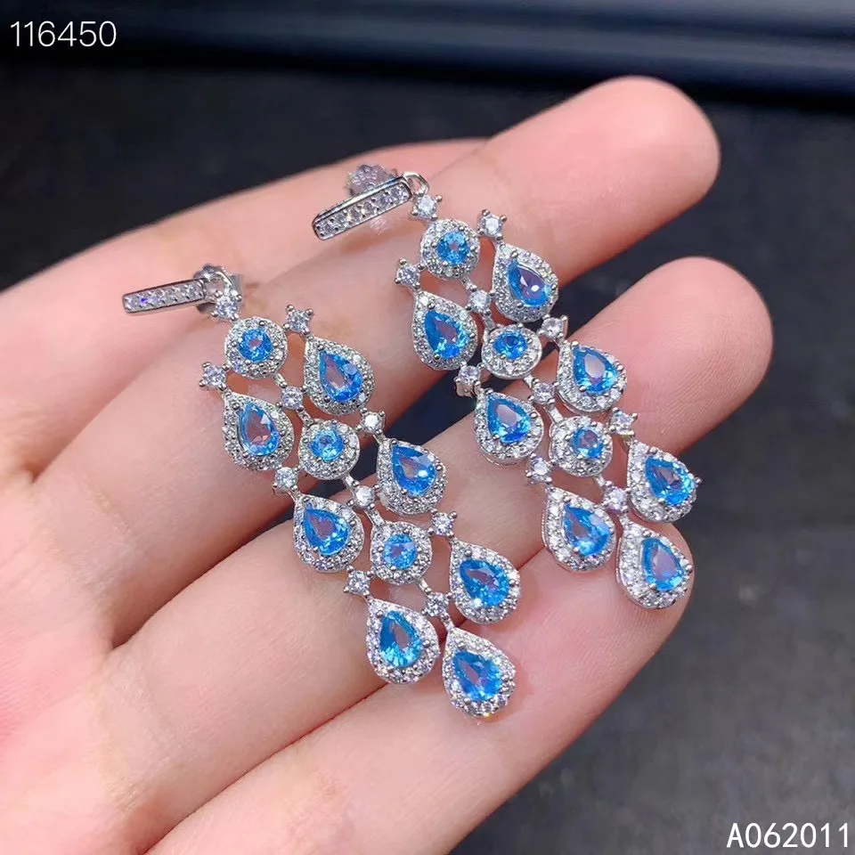 

KJJEAXCMY fine jewelry natural blue topaz 925 sterling silver girl new earrings eardrop Gift Birthday Party Wedding Engagement