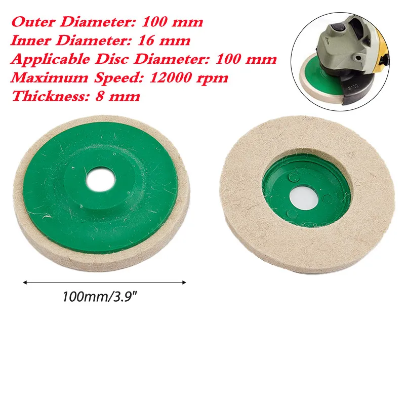 1pcs Wool Polishing Wheel Buffing Pads 100×8 mm Angle Grinder Wheel Felt Polishing Disc for Metal Marble Glass Ceramics