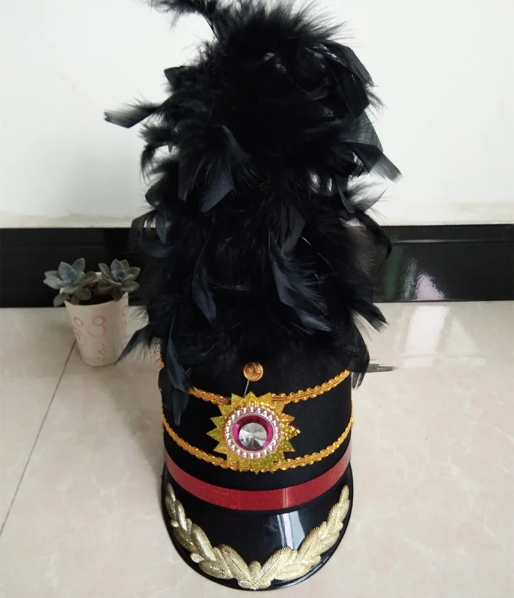 feather music commander cosplay top hats school Drum Team dance hats club singer performance cap