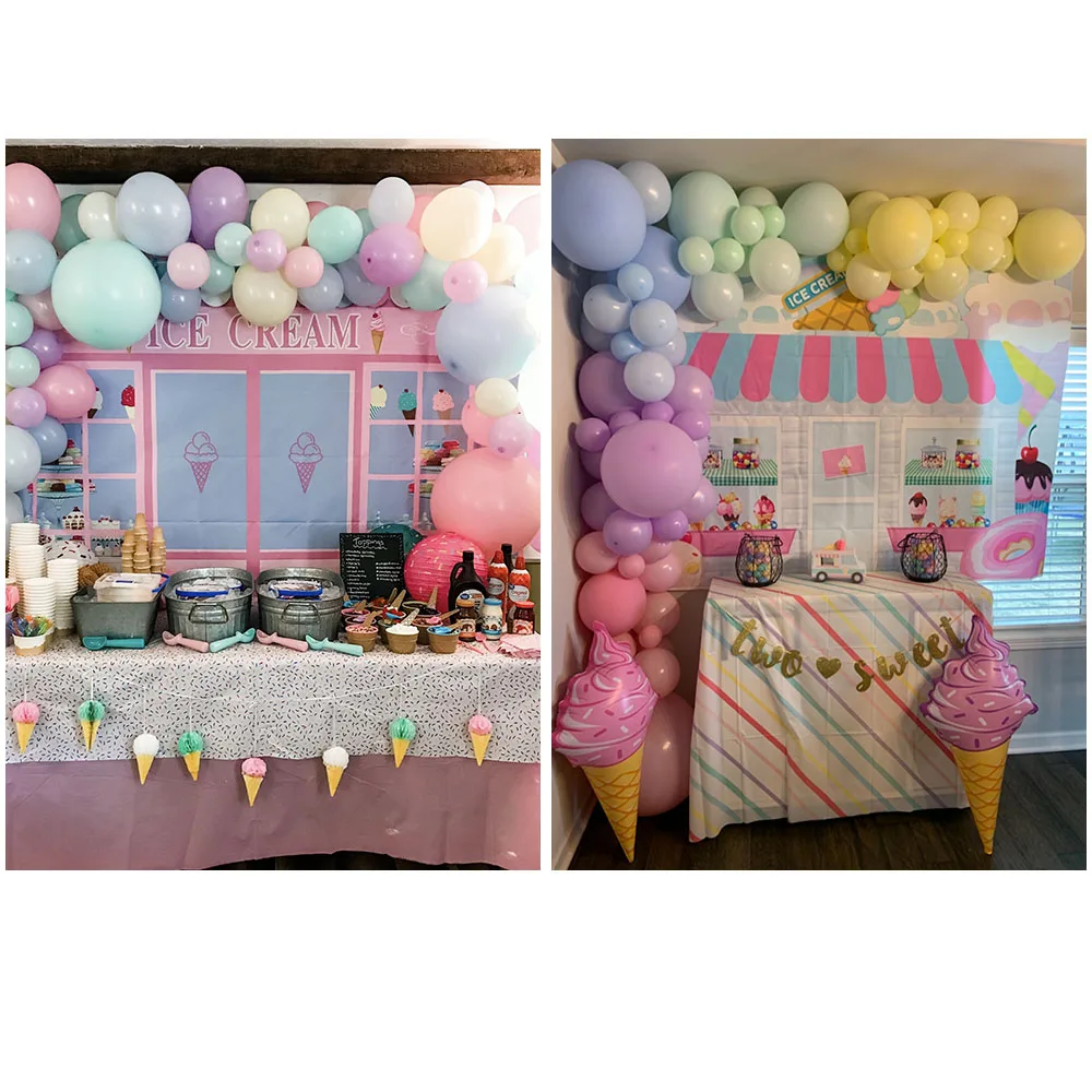 Ice Cream Birthday Party Backdrop Pink Dessert Shop Girl Photo Studio Window Cake Baby Shower Decor Banner Wallpaper Background