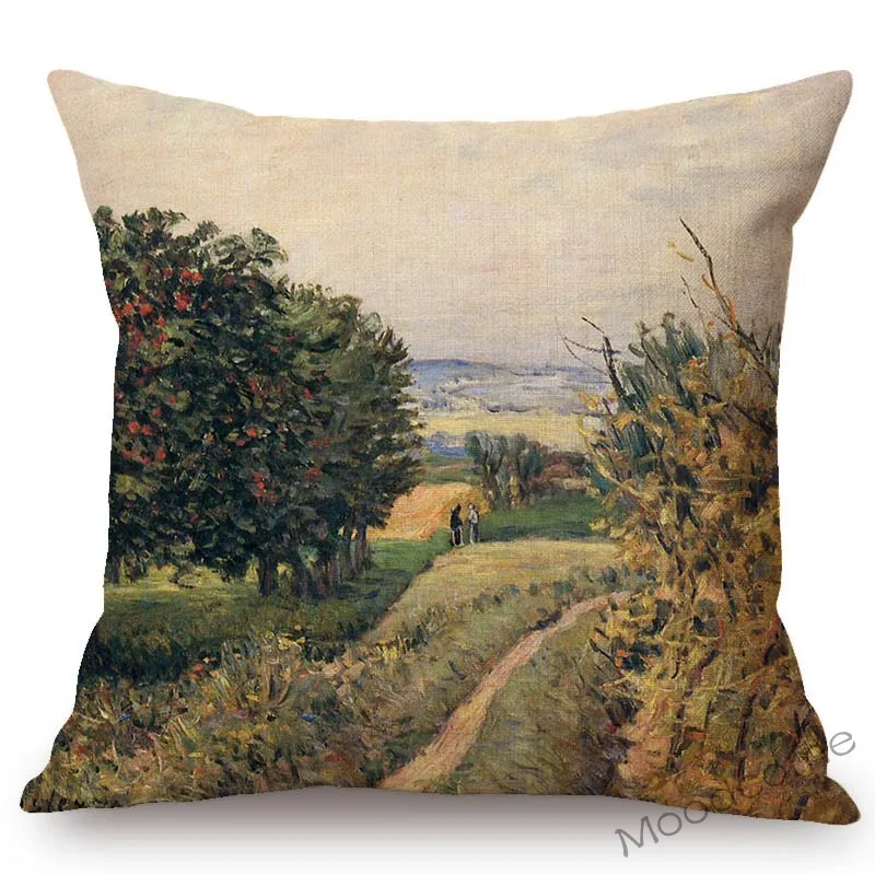 Impressionism Master Alfred Sisley Famous Oil Painting Country Landscape Scenery Art Decorative Pillow Case Linen Cushion Cover