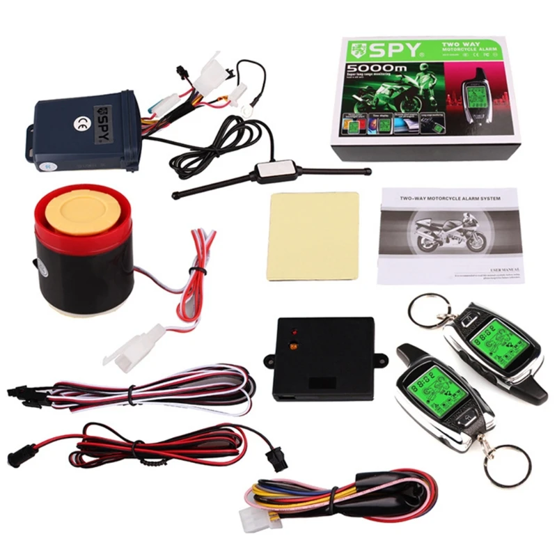 Motorcycle Alarm Security System LCD Display Warning Theft Protection with 12V Dual Remote Control