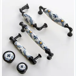 Blue Flower /Ceramic Door Handles and Knobs Nordic Furniture Handles Drawer Pulls Kitchen Cabinet Knobs and Handles With Screw