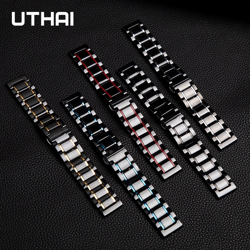 Ceramic strap For huawei watch gt 20mm 22mm watch strap Five beads stainless steel cermet strap watchbands UTHAI C10