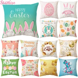 Starpoker-Juste de coussin Joyeuses Pâques, taie d'oreiller en polyester, lapin, œufs de Pâques, décorations pour la maison, 45x45cm