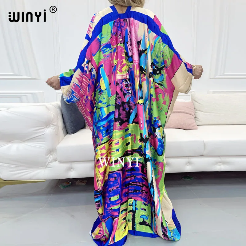 Imagem -03 - Oriente Médio Sunmer Winyi Cabolsa de lã Feminino Solto Vestido Longo Coquetel Boho Maxi Feriado Africano Batwing Manga Seda Robe