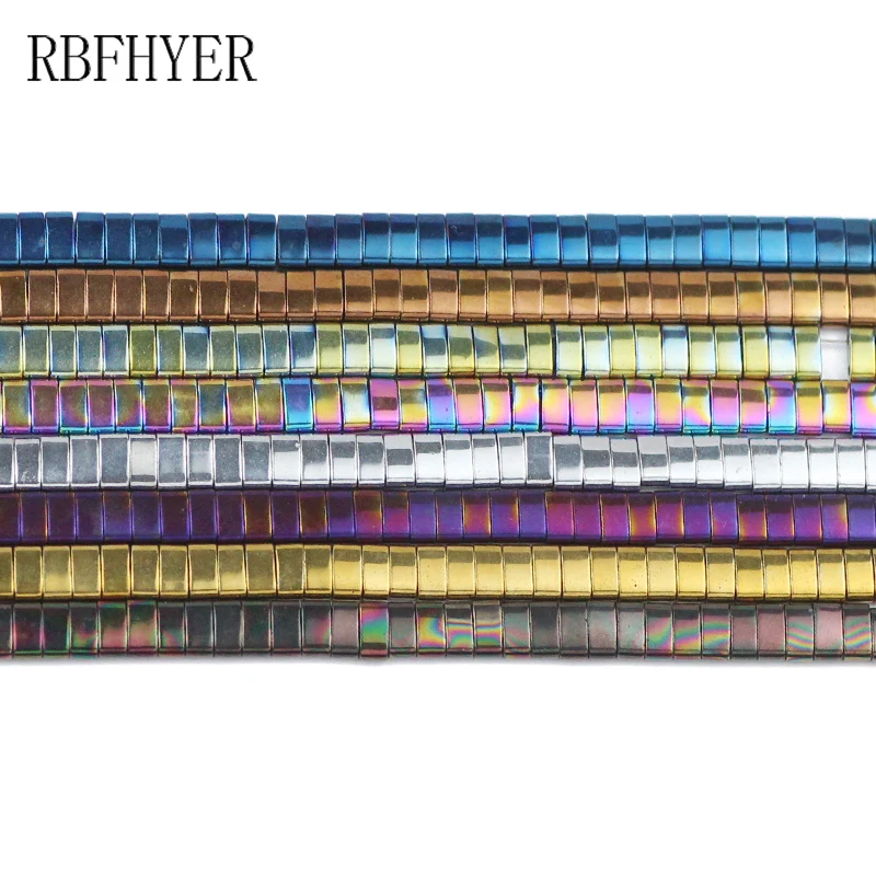 RBFHYER Natural Stone 2 hole  rectangle Hematite 5x2.5mm Green Purple Gold color For Jewelry Accessories Making bracelets Diy