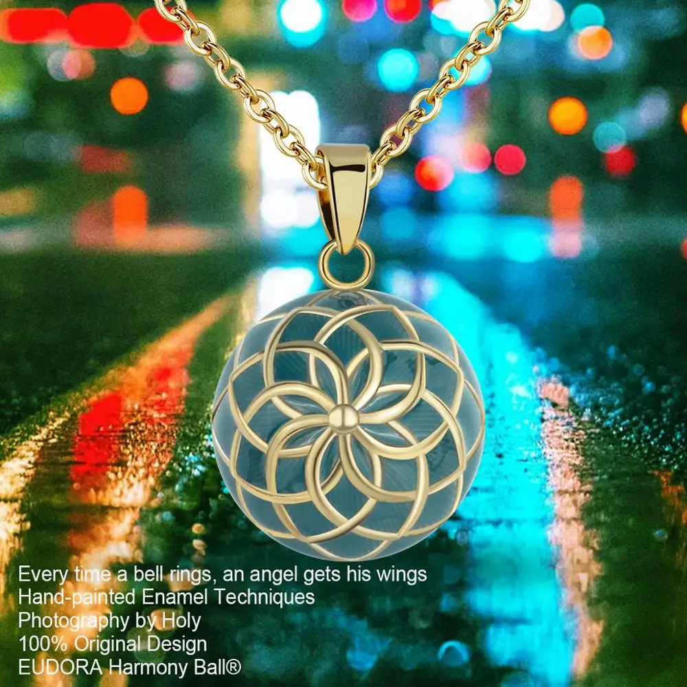 Eudora Harmony Green Gold Color Flower Ball Necklace Chime ball Maternal bola appease fetal prenatal bell pregnant women Jewelry