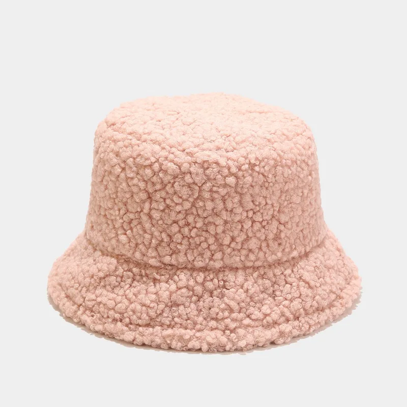 Lamb Faux Fur Bucket Hat Winter Warm Teddy Velvet Hats Caps For Women Lady Outdoor Panama Fisherman Hat