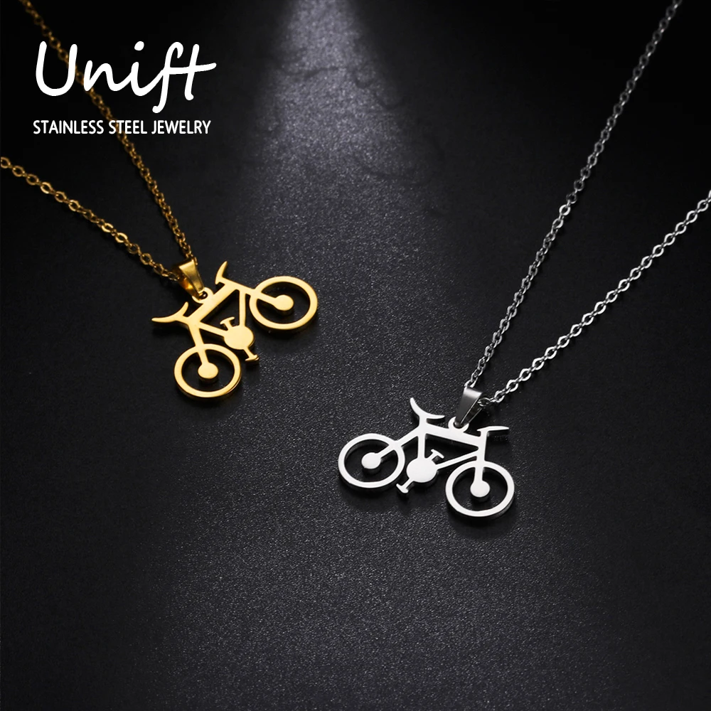 Unift Bicycle Necklace Boys Girls Gold Color Stainless Steel Bike Necklace Women Trendy Party Jewelry Sports Cyclists Lover Gift