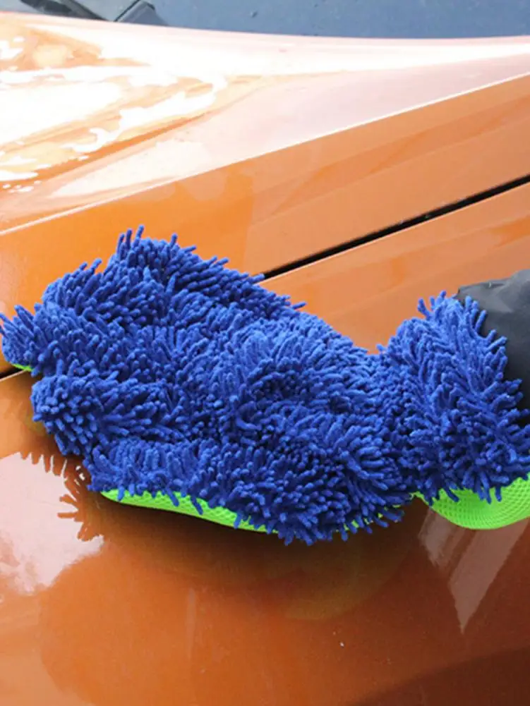 Microfiber Chenille Car Wash Glove Car Dust Cleaning Mitt For Indoor Outdoor Car Cleaning Blue, Gray