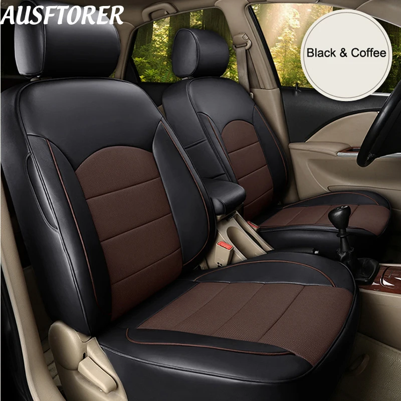 

AUSFTORER Custom Fit Seat Cushion for Fiat Punto 2010 Seat Covers Cowhide & PVC Leather Car Supports Protectors Auto Accessories