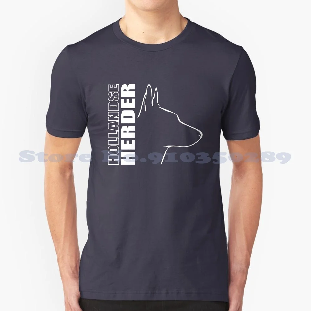 Holland Herder Outline 100% Cotton T-Shirt Hollandse Herder Dogs Dog Breed Dog Outline Silhouette