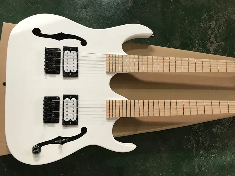 Factory Custom 6+6 Strings White body Double Neck Electric Guitar Black hardware,Semi hollow body,Provide customized service