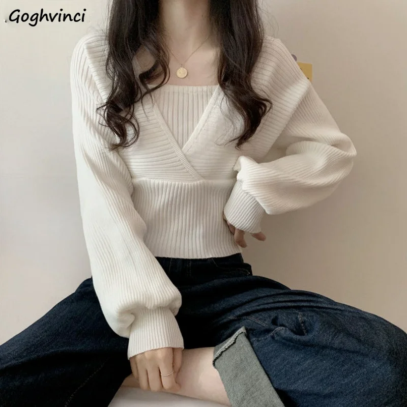 Pullovers Women Knitting Elegant Solid All Match Ladies Casual Korean Style Daily Loose Design Spring Fashion Popular College