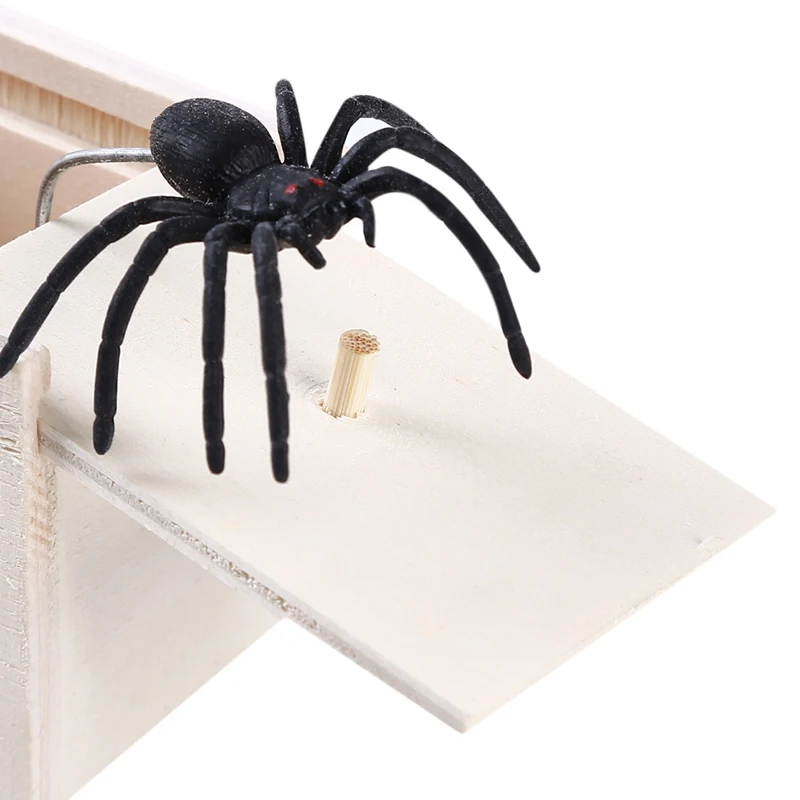 Halloween Funny Scare Box Prank Spider Wooden Fidget Anti-stress Interest Play Trick Joke Surprise Adult Toys For Children Gifts