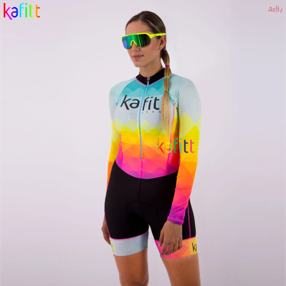 Kafitt Women\'s Cycling Jumpsuit Monkey Female Cycling Clothing Professional Triathlon Racing Jersey Long Sleeve Tight Bike Suit