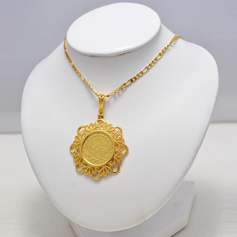 Arabische Goldmünzen-Halskette für Frauen und Männer, Muslimischer Islam Allah Anhänger, Türkischer Schmuck in Goldfarbe – Detail 18