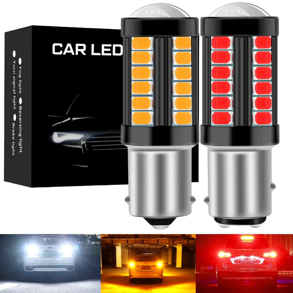 

2Pcs P21W LED 1156 BA15S BAY15D LED Bulb W21/5W P21/5W R5W P27/7W Car Lights 6500K White Brake Light Reverse Lamp DRL Red Amber