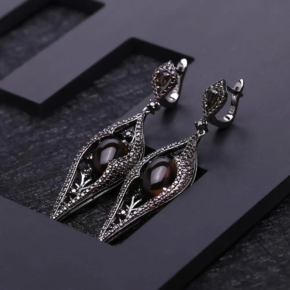 GEM\'S BALLET Natural Smoky Quartz Cocoa Jewelry Sets 925 Sterling Silver Earrings Ring Pendant Set For Women Luxury Jewelry