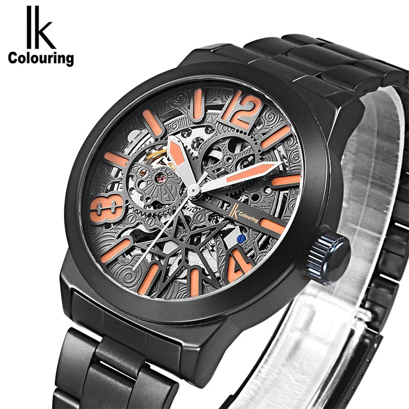 

IK Colouring Luxury Automatic Watch for Men Mechanical Wristwatches Skeleton Relogio Masculino Clock