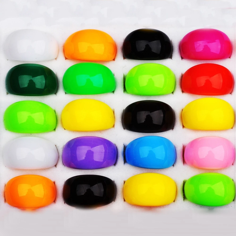 20Pcs/Lot Wholesale Solid Color Rings For Women Mix Lots Colourful Resin Chunky Fashion Round Finger Rings Jewelry Anel