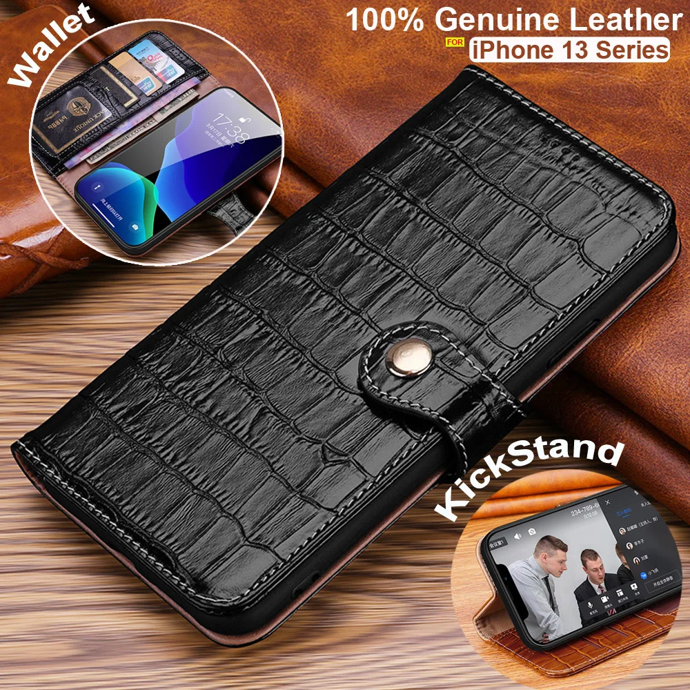 Crocodile Flip Wallet Case For iphone 15 16 14 Pro Max Case Luxury Genuine Leather Cover For iphone 13 Mini 11 12 X Xs Max Funda