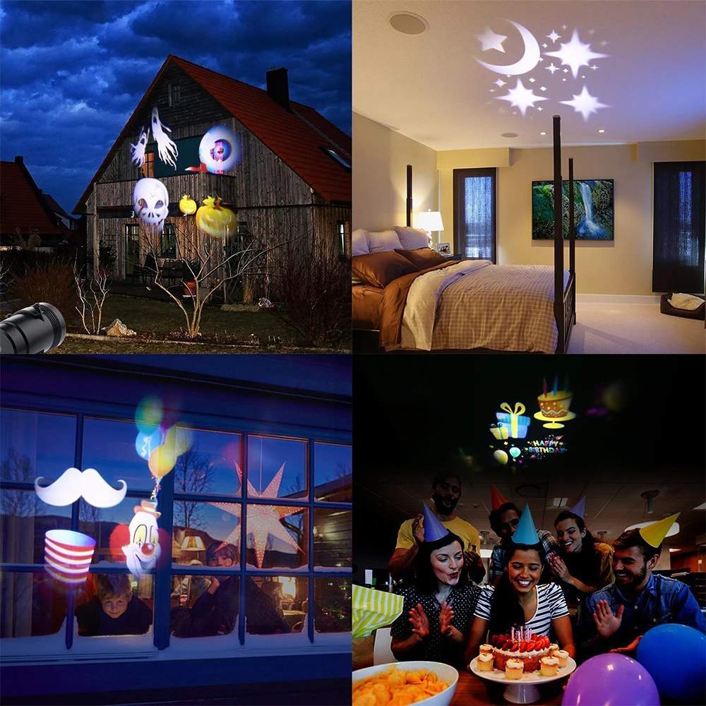 12 Patterns Christmas Snowflake Laser Light Snowfall Projector Outdoor Indoor Garden Laser Projection Light New Year Party Decor