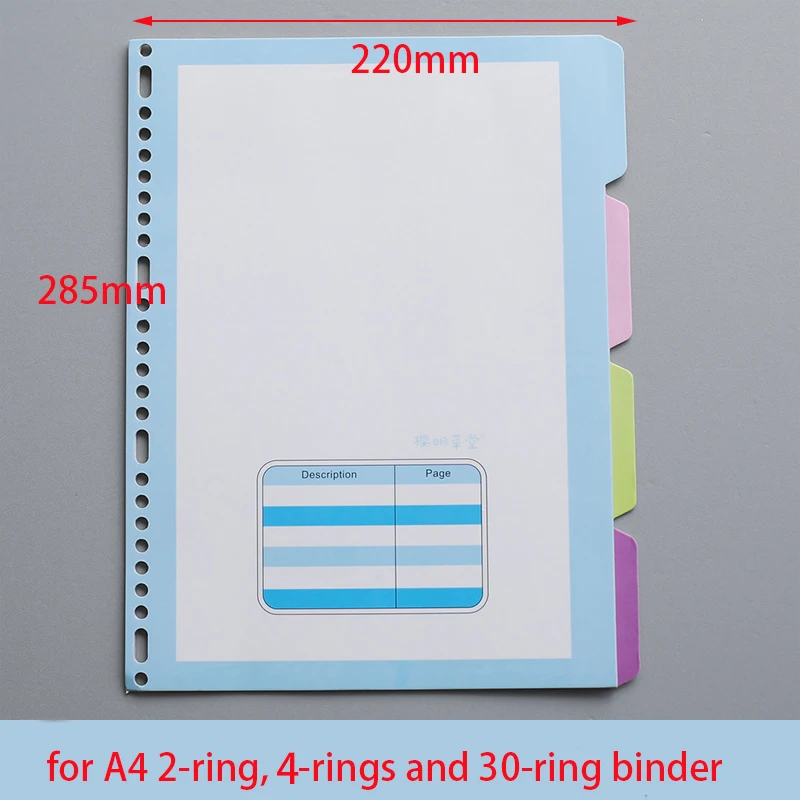 20 / 26 / 30 Holes A5 B5 A4  Index Divider Separator Notebook Accessory Stationery