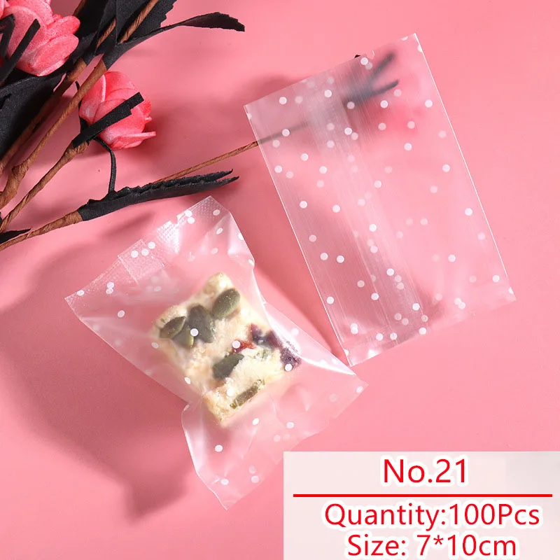 100pcs/lot Candy Bag Homemade Cookies Pack Transparent White Dots Pattern Candy Wrapper Nougat Party Snack Food Packing Bags