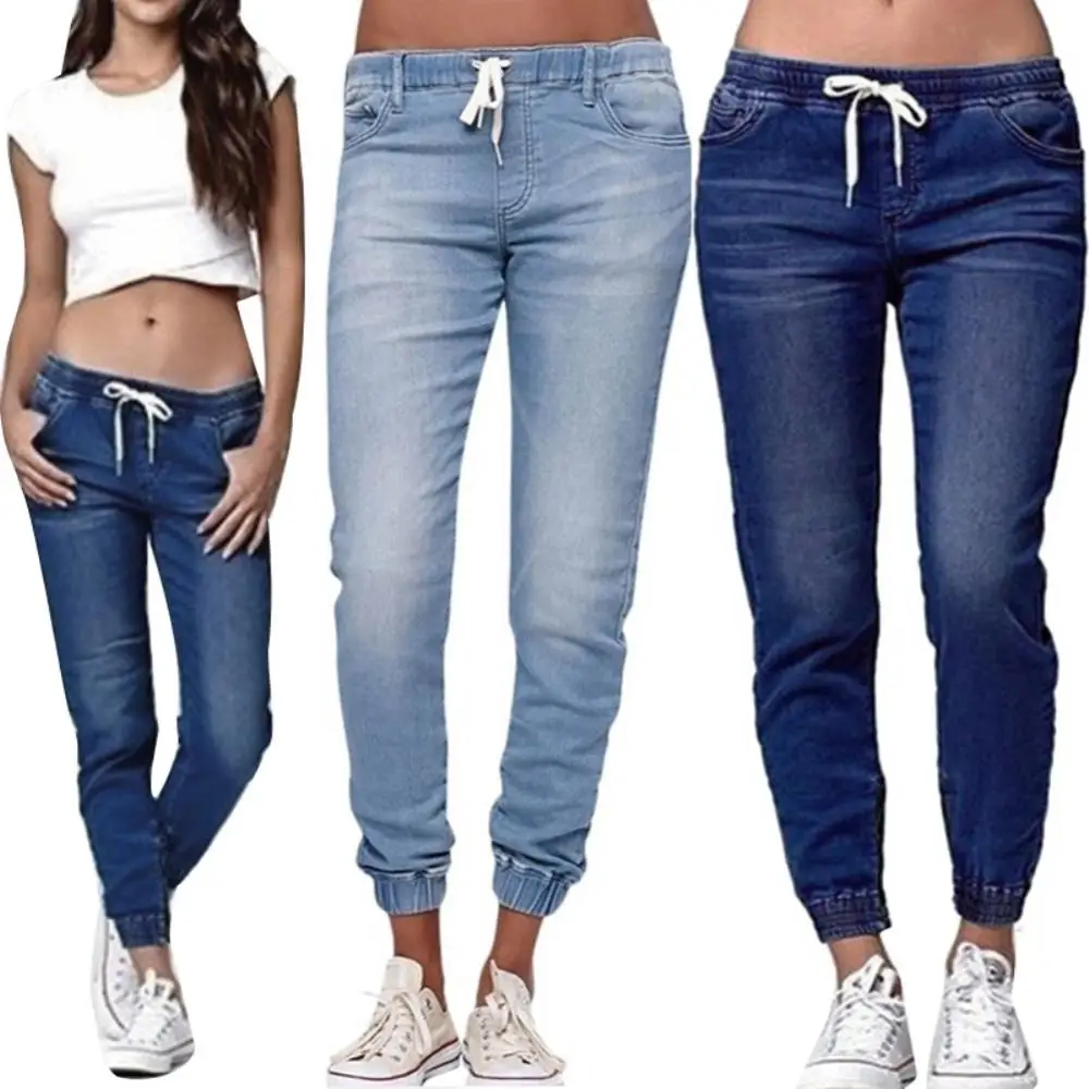 Pantalones vaqueros ajustados para mujer, pantalón de talla grande con cordón elástico, cintura elástica, pitillo, 40%