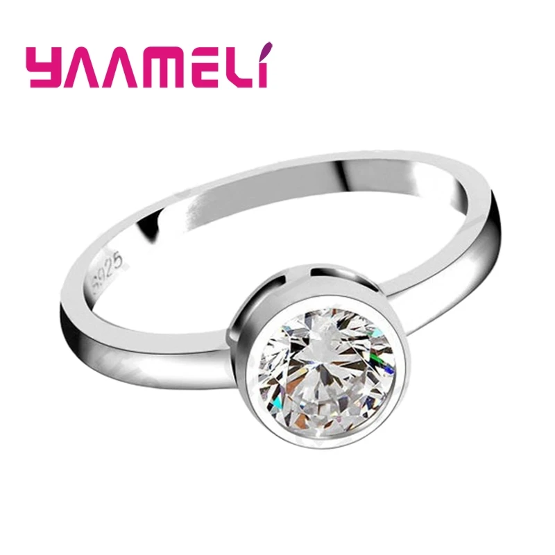 Anillo de compromiso de Plata de Ley 925 para mujer, sortija redonda de cristal para boda, regalo de aniversario, joyería