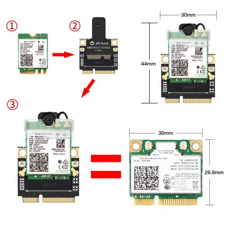 Wireless Wifi Card 2974Mbps Mini PCI-E AX210 AX200 Wi-Fi 6 Adapter Bluetooth 5.2 AX200NGW 802.11ax 2.4G/5G For Win10/11