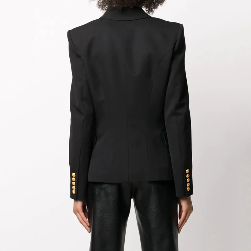 HarleyFashion-Blazer negro de alta calidad para mujer, Blazer ajustado de estilo europeo, diseño clásico, primavera y otoño