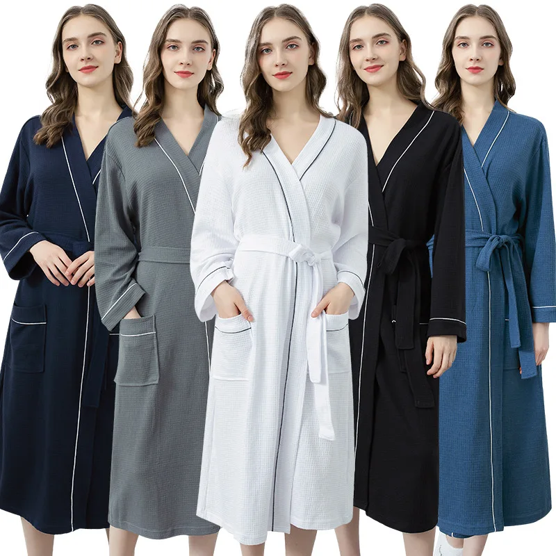 Las mujeres 100% de verano de algodón largo de novia de manga completa de salón dormir batas Kimono traje de baño ropa de noche de mujeres ropa de dormir