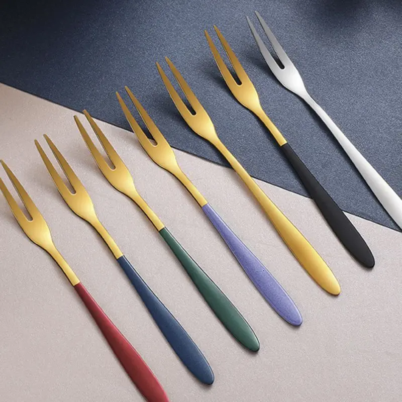 6pcs Stainless Steel Fork Snack Cake Dessert Food Fruit Salad Pick Fork Restaurant Dinnerware Fork Home Kitchen Accessories