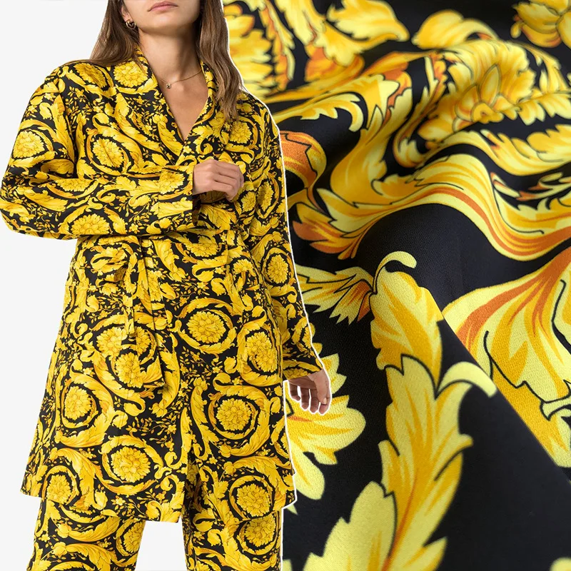 Baroque Stretch Satin Polyester Fabric Printed Shirt Dress Clothing Handmade Diy Seing Fabrics Cloth Per Meter