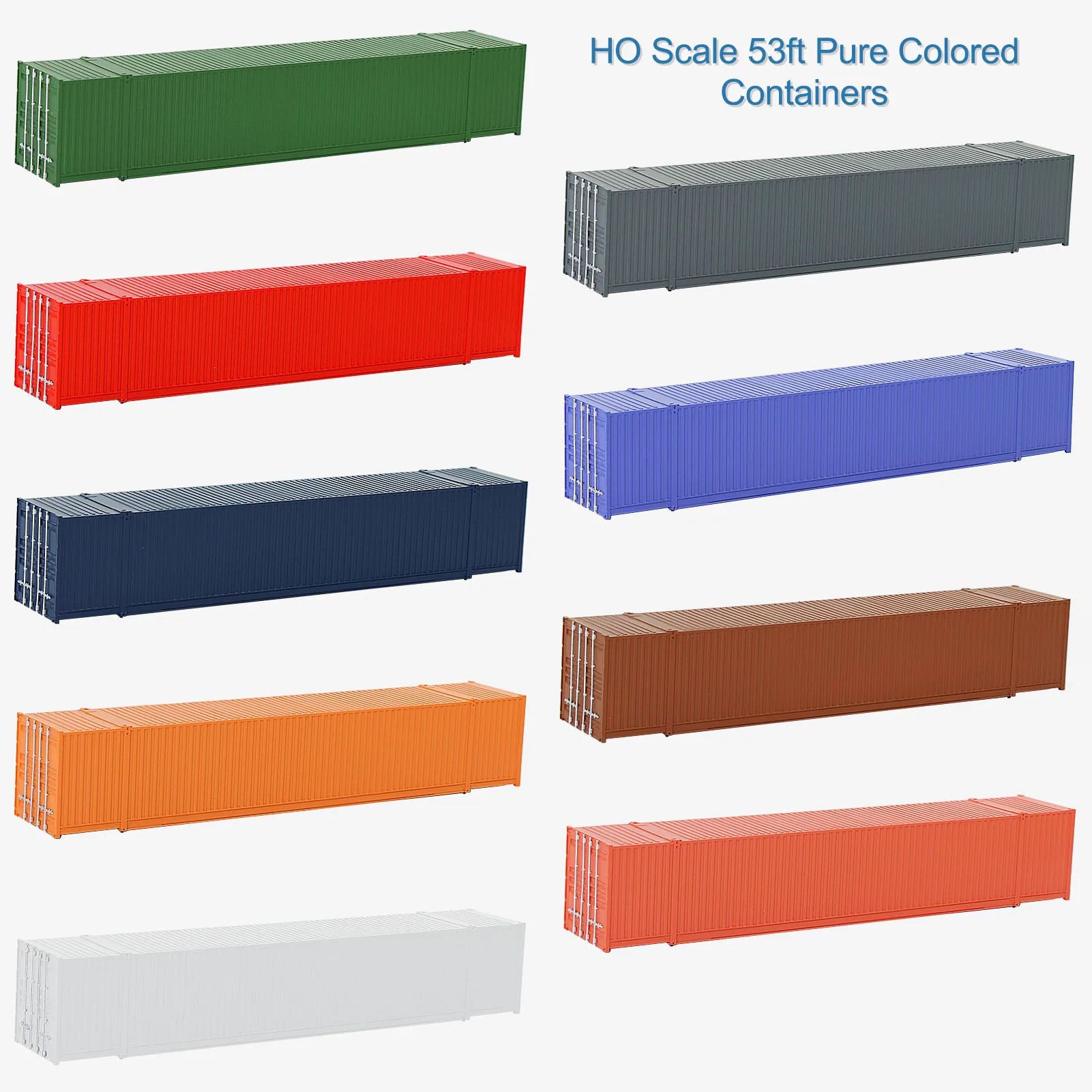 9pcs HO Scale 1:87 53ft Blank Shipping Container Model Trains 53' Cargo Box No Print Pure Color C8753