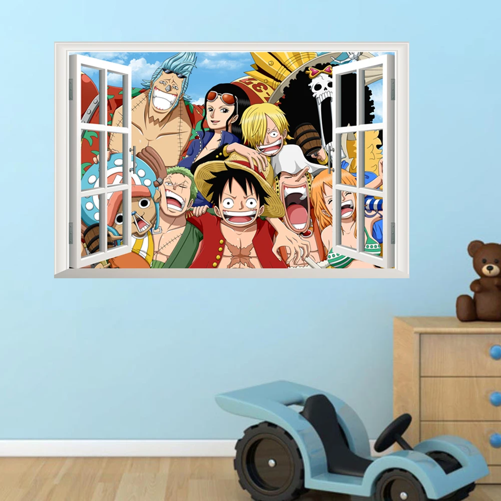 3D Cartoon Window Broken Anime poster wall effect wall stickers for kids room Bedroom Wall decals Posters kids Gifts Mural