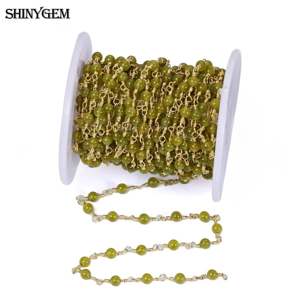 

SHINYGEM Natural Fashion 5 Meter Bohemian Artisan DIY Jewelry Rosary Chain Optimize Green Color Jade Bead Stone Necklace Finding