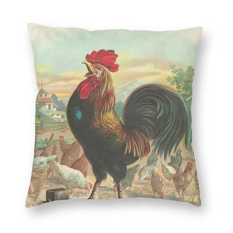 Vibrant Vintage Rooster Poultry Pattern Pillow Case Home Decorative Double Side Print Farm Chicken Cushion Cover for Living Room