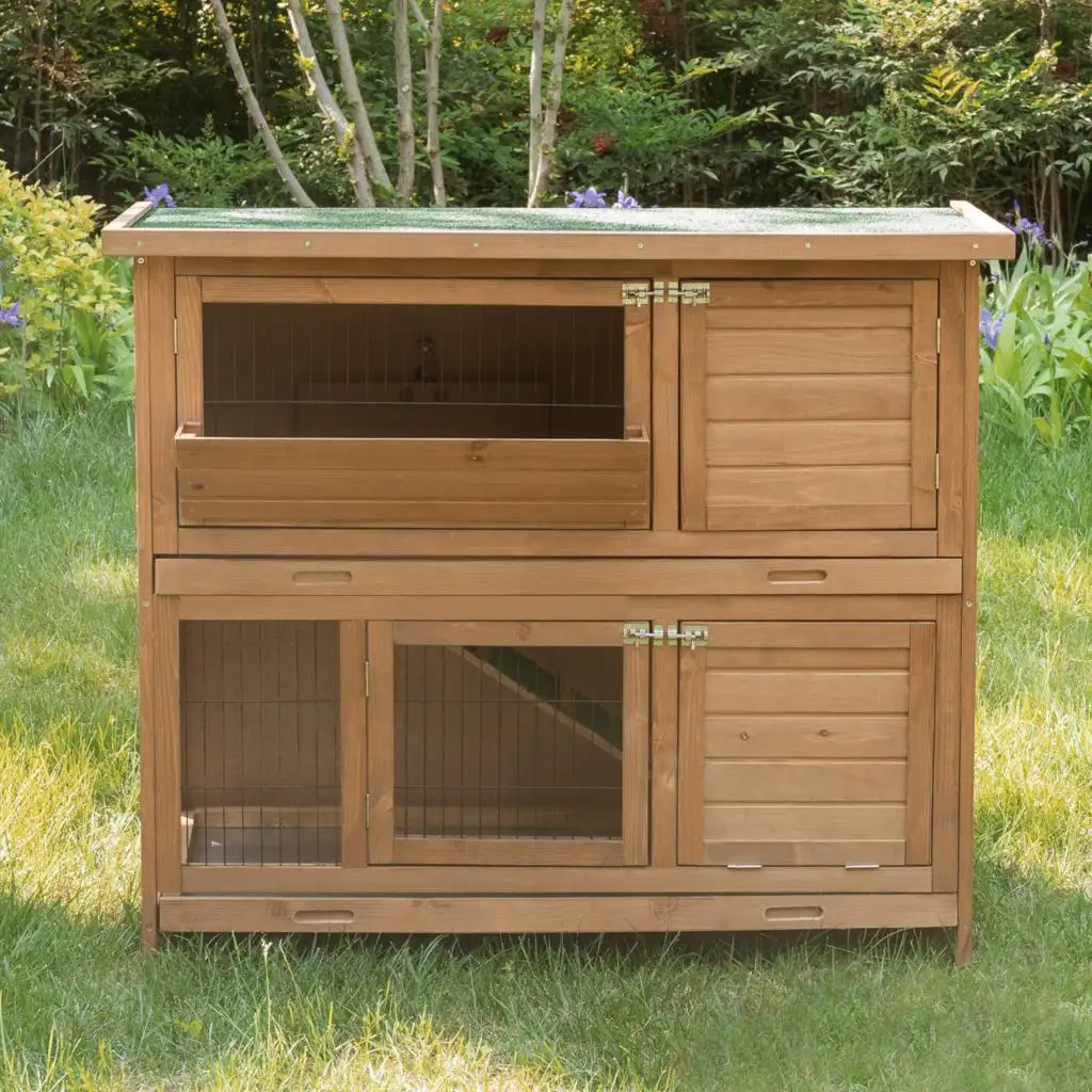 Colorful Rabbit Hutch Animal Cage House for Small Animals Guinea Pig Solid Wood 2 Levels 4 Doors Outdoor Hutch Pet Cage Home